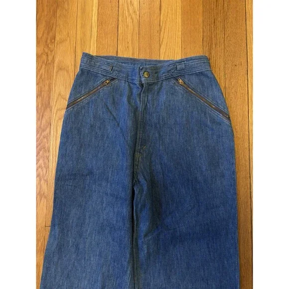 Vintage 70s miss h.i.s His Wide Leg Jeans Zipper Front High Rise Denim 28 X 35 - Picture 2 of 12